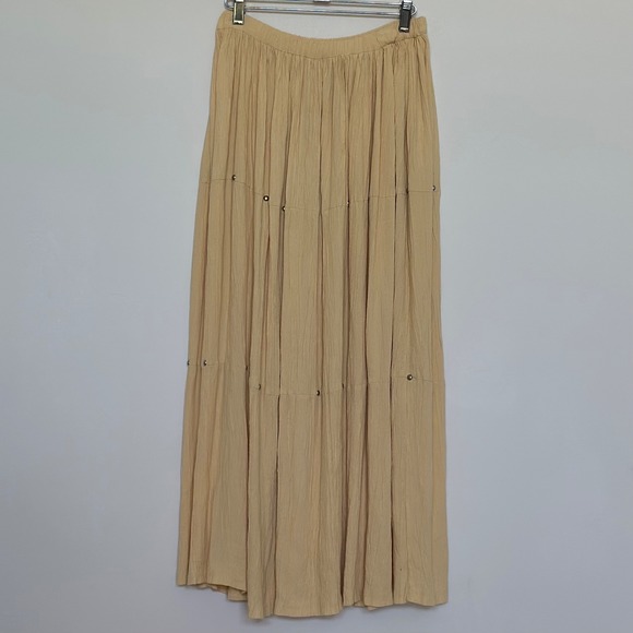 Stonebridge Dresses & Skirts - Stonebridge Tan Crinkle Tiered Maxi Skirt Silver Studded Boho Western Small